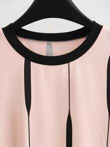 GlowEve Women's Casual Modest Color Block Round Neck Short Sleeve T-Shirt Summer Day Time Office Pink Stripe - Multicolor - View 4