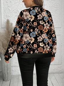 SHEIN LUNE Áo khoác họa tiết da báo tối giản giản dị cỡ lớn, phù hợp cho mùa thu đông, áo khoác bomber nữ - màu đen - Xem 2