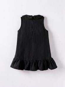 SHEIN Elladie kids Toddler Girls' Cute Frill Trim Denim Dress Autumn Fall - Black - View 3