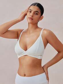 Veilyse Solid Color Patchwork Front-Open Wireless Bra For Women - White - View 5
