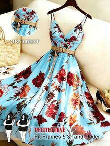 SHEIN PETITE CURVE Petite Plus Size Women's Casual Woven Long Sleeveless Elegant Spaghetti Strap Elegant Daily Beach Vacation Style Dress - Baby Blue - View 1