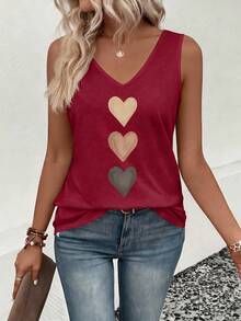 EMERY ROSE Nuevo top de tirantes casual y versátil con cuello en V y estampado de corazón degradado para mujer, primavera/verano - Burdeos - Ver 5