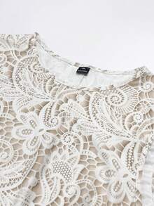 GlowEve CURVE Plus Size Women Floral Ruffle Trim Elegant Date Party Dress - White - View 6