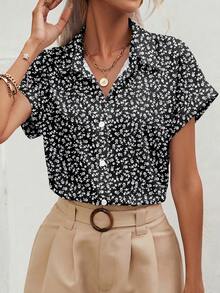 SHEIN Frenchy Women's Summer Casual Ditsy Floral Button Front Batwing Sleeve Blouse - Multicolor - View 4