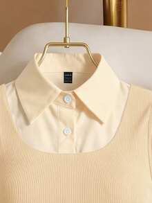 Franclia Beige Summer Chic Everyday Back-To-School Knit Patchwork White Woven Skirt Set,Slim Cute Minimalist Commuting Versatile Daily Gathering Outfit - Apricot - View 5