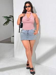 SHEIN EZwear 大码女式纯色吊带休闲百搭日常上衣 - 藕粉色 - 查看 3