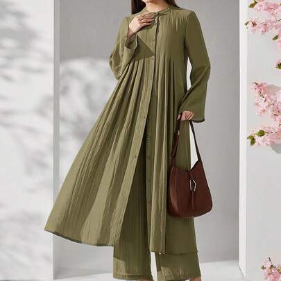 Nuovo set casual e versatile da 2 pezzi, con pantaloni ampi e pieghe, comodo e adatto per la spiaggia e le vacanze, elegante e fluido