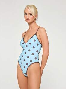 COUREZ V Neck Polka Dot Swimsuit , Y2K Autumn Outfits For Women Fall Vacation Beach Swimsuits - Multicolor - View 5