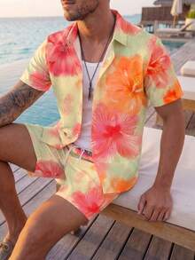 VIVINTIMO Men's Floral Print Short Sleeve Shirt And Shorts Casual Suit For Holiday - Multicolor - View 3