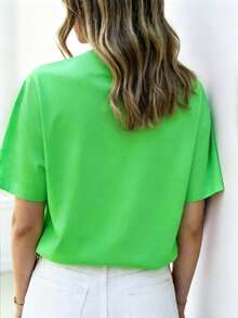 Camiseta de mujer, camiseta de manga corta con gráfico de estilo casual de calle, top de verano lindo - Verde 5 - Ver 2