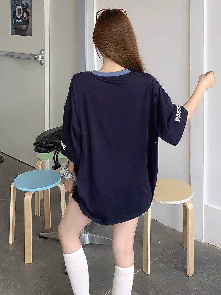 Women's Round Neck Simple Printed Short Sleeve Korean Street Casual T-Shirt