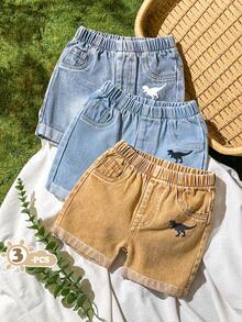 SHEIN Vintaside Kids 3pcs/Set Baby Boys' Elastic Waist Decorative Drawstring Casual All-Match Loose Denim Shorts - Multicolor - View 4