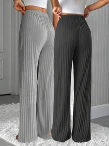 SHEIN طقم بنطلون نوم كاجوال متعدد الألوان من القطن 100% للنساء مقاس كبير، قطعتان - متعدد الألوان - مشاهدة 2