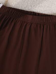 1pc Tween Girls'Summer Loose Shorts,Brownstriped,Streetwear,Holiday,100 Cotton Relaxed Fit,Contrasting Side Ribbon Trim,Daily Wear,Leisure - Coffee Brown - View 7
