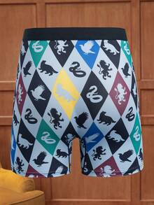 HARRY POTTER X SHEIN Men's Allover Print Patchwork Swim Trunks, Suitable For Beach Vacation, Pool Party, Beach Party - Black - View 2