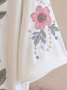 Áo kiểu vintage thường ngày cho bé gái, họa tiết hoa, thêu giả đính cườm, in hình hoa và bướm, cổ tròn, tay ngắn, thích hợp cho các hoạt động ngoài trời mùa hè, kiểu dáng đồng quê với họa tiết thực vật và bướm. - Nhiều màu - Xem 4