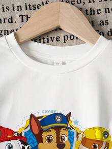 SHEIN | PAW Patrol 2件套男童撞色卡通印花圆领短袖T恤和松紧腰短裤套装 - 白色 - 查看 5