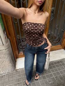MainGRL Áo croptop nữ mùa hè in chấm bi, có dây rút, xếp ly. - Nhiều màu - Xem 5