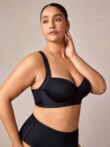 Veilyse Sujetador negro sin costuras de talla grande MIMILEMON, sujetador cómodo con tirantes anchos y minimalista que brinda soporte y elevación - Negro - Ver 9