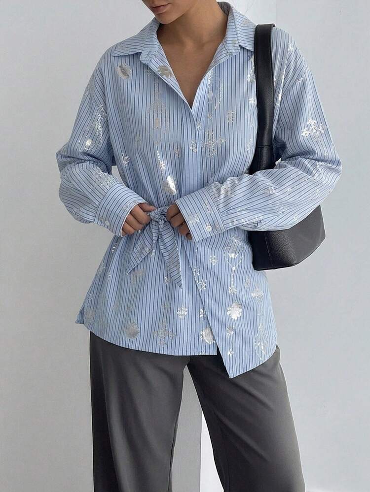Women's Partial Placket Side Tie Pullover Casual Elegant Shirt Business Casual Woman