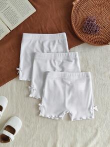 SHEIN Vintaside Kids 3 件套女婴 0-3 岁春夏新款休闲运动针织罗纹柔软纯色三件套修身短裤，适合室内外穿着 - 彩色 - 查看 8