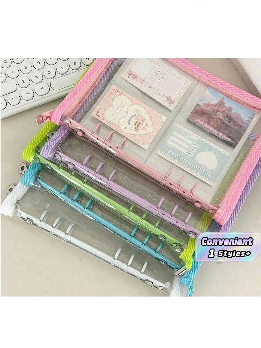 Bìa kẹp tài liệu A5 có khóa kéo, lớp đáy, bìa đính kim sa, sổ tay, album ảnh PVC trong suốt dạng viên đạn, giấy thay thế tự làm, 10 tờ, tem dán, tem dán sách, tem dán sách. - Nhiều màu - Xem 1