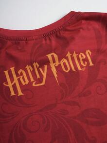 HARRY POTTER X SHEIN 1pc Tween Boys Casual Graphic T-Shirt, Round Neck Short Sleeve Comfortable Top, Collaboration Design - Burgundy - View 7