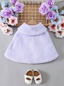 SHEIN Elladie kids 女嬰秋冬新款白色毛絨保暖內裡休閒優雅夾克，適合日常穿著 - 淡紫色 - 查看 2