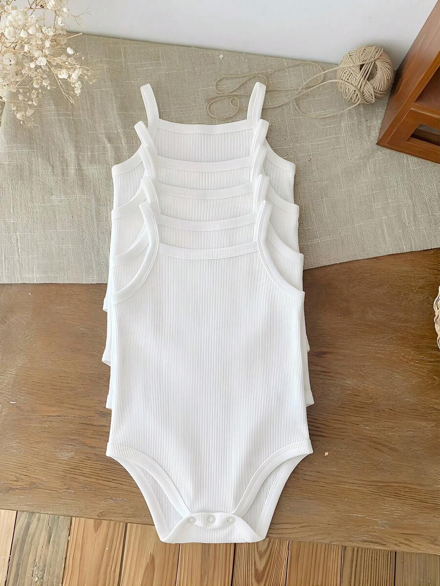 SHEIN LMoss Kids 5件套新生女宝宝可爱纯色针织连体衣套装,夏季 - 彩色 - 查看 1
