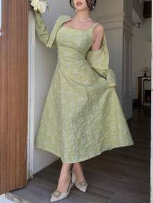 Modelyn Setelan Jacquard Wanita Elegan untuk Aktivitas Luar Ruangan - Hijau - View 8