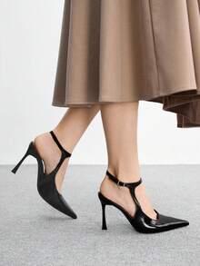 CUCCOO BIZCHIC Royal Sister Style 黑色尖头T字高跟女鞋，适合职场通勤的百搭款式 - 黑色 - 查看 8