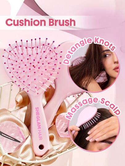 SHEGLAM HAIR Cupid's Charm Cushion Brush,Hair Comb Flexible Brush,Detangle Knots & Massage Scalp,Longer Grip,Better Hold For Easy Styling For Multiple Hair Types