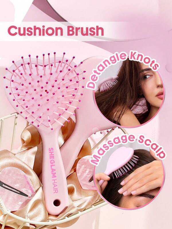 SHEGLAM HAIR Cupid's Charm Cushion Brush,Pink Hair Comb Flexible Brush,Detangle Knots & Massage Scalp,Longer Grip,Better Hold For Easy Styling For Multiple Hair Types Gift Pink Makeup Beach Festivals Hair Care Y2K Vacation Summer Hair Accerssories Back To School Home