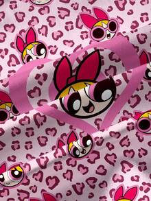 THE POWERPUFF GIRLS X SHEIN T-shirt med rund hals och kort ärm för tweenflickor, tecknad film och hjärtmönster - Vitt - Visa 6