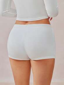 Veilyse 2PCS Women's Solid Color U-Neck Button Front Long Sleeve Crop Top & High Waist Shorts Lounge Set - White - View 7