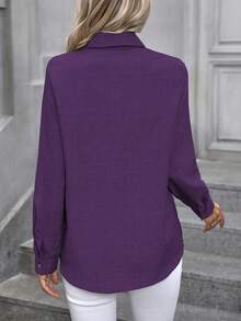 EMERY ROSE Camisa casual/de trabajo de mujer de unicolor, de manga larga y de abotonadura sencilla - Morado - Ver 2