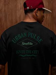 Men's Short-Sleeved T-Shirt In Cream With Green "URBAN PULSE StreetVibe IGNITE THE CITY" Print, Urban Streetwear Style Ideal For Modern And Casual Looks - 白色 - 查看 5