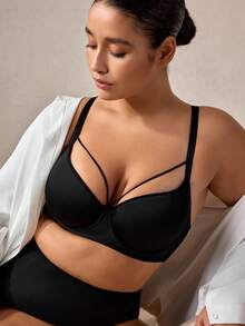 Veilyse Sutiã multifuncional preto plus size Peach Girl, modelo Plus Size, com bojo fino, confortável e respirável, com aro para levantar e modelar o corpo. - Preto - Ver 1