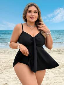 Swim Lushoire 2026 Spring/Summer Plus Size Ruched Front Tankini Swimwear Set For Women - Black - View 4