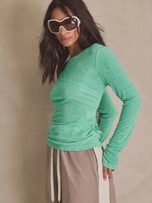 MUSERA Aysmemetric Fitted Layer Long Sleeve Top Summer, Sporty, Casual, Day, Streetstyle, Streetwear Spring Holiday - Teal Blue - View 4