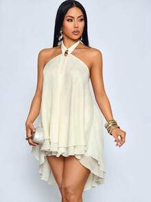 SOLERSUN Áo vest nữ gợi cảm và thanh lịch, thích hợp mặc đi làm, dự tiệc, chất liệu chiffon mỏng nhẹ, hơi xuyên thấu. - Màu be - Xem 6