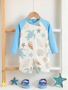 LMoss Kids Baby Boy Knit Contrast Color Shell Pattern Casual Swimwear - Multicolor - View 6