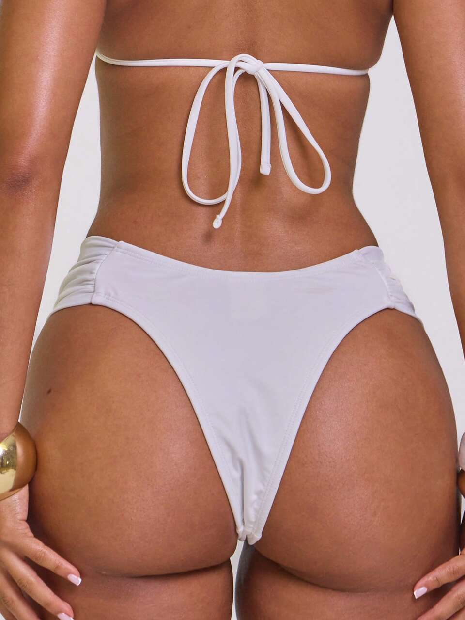 Black Nylon Ruched Side Fit Bikini Bottoms