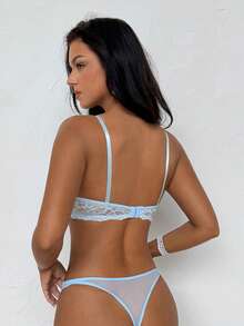 Firerie Women Fashionable Light Blue Lace Floral Sweet And Sexy Underwear Lingerie For Going Out - Baby Blue - View 2