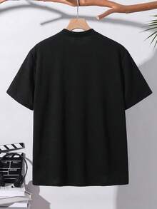 SHEIN 青少年男童休闲条纹撞色针织宽松 Polo 衫 - 黑色 - 查看 2