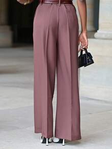 Mima John Maillard Wide Leg Elegant Modern High-Waisted Suit Pants, Vacation New Years - Rust Brown - View 2