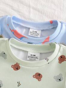 4件套/套 贴身款幼儿男童恐龙字母印花短袖睡衣套装，舒适柔软面料，休闲可爱又时尚，适合热爱恐龙的小男孩 - 彩色 - 查看 6