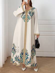 Al Najma Plus Size Casual Elegant Printed Loose Arabic Style Dress - Multicolor - View 1