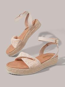 Styleloop Women's Wedge Heel Platform Sandals, Bohemian, Beach Vacation, Western Wind, Summer Wear, Travel Essentials - Apricot 2 - View 7