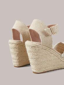 Styleloop Giày đế xuồng nữ bằng dây gai dầu, chất liệu đan từ rơm, màu be, kiểu dáng đơn giản, thích hợp cho đi chơi, nghỉ mát, hẹn hò hàng ngày, đi biển, du lịch biển, phong cách thường ngày. - Màu be - Xem 6